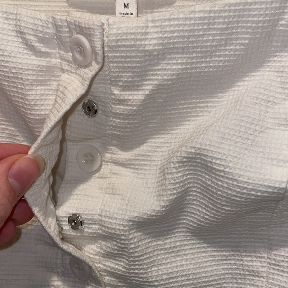 White Crop Top with Button-up Front and Ruffled Sleeve Caps - Picture 6 of 9